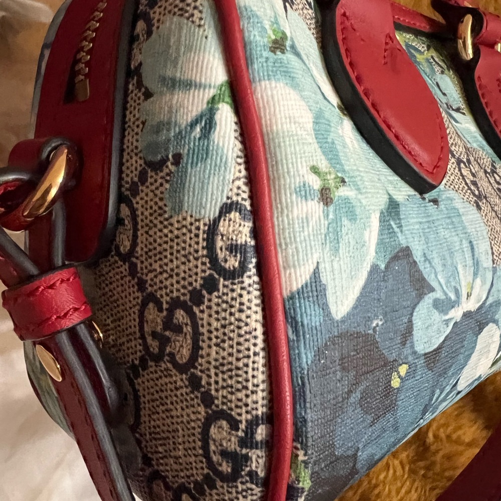 Mini GG Supreme Blue Floral Print with Red leather trim. - Picture 12 of 16